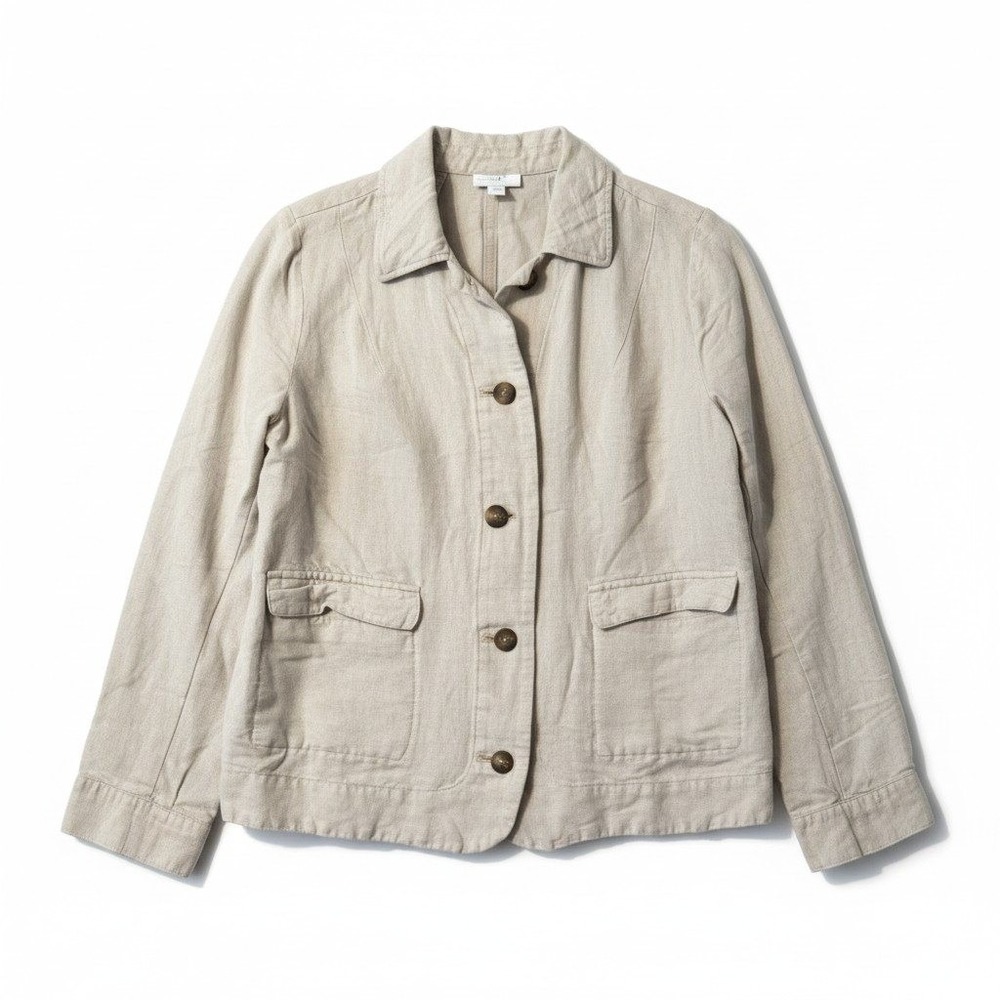 J. Jill Womens Linen Blend Button Front Chore Jacket Oatmeal Beige Small - Picture 2 of 7